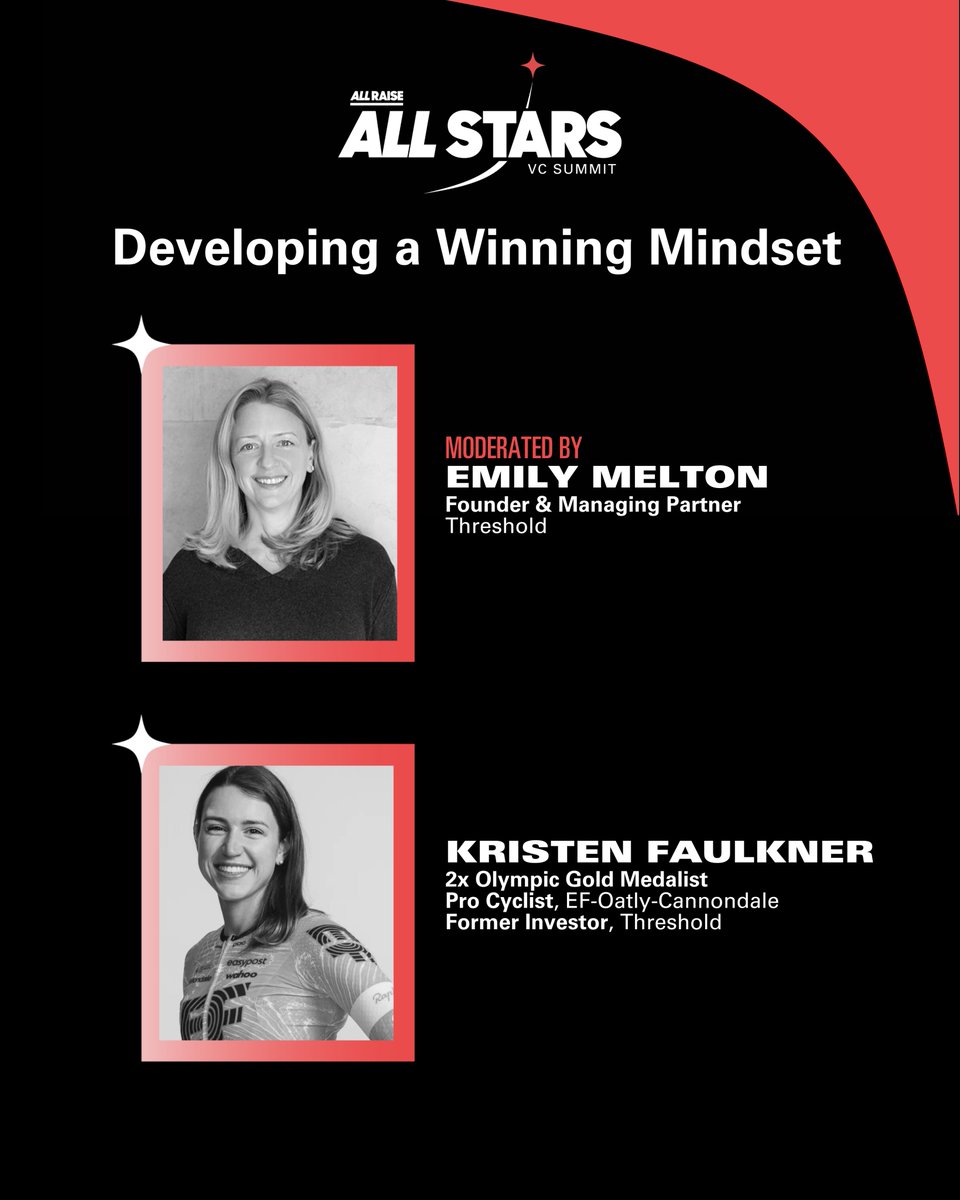 Winning in sports &amp; business requires a strong mindset! Hear 2x Olympic Champion <a href="/FaulknerKristen/">Kristen Faulkner</a> &amp; <a href="/thresholdvc/">Threshold Ventures</a> co-founder <a href="/emelton/">Emily Melton</a> discuss how focus, goal setting &amp; an unwavering belief in yourself translate on the field &amp; in the boardroom. 
🌟 allraise.org/vcsummit2024