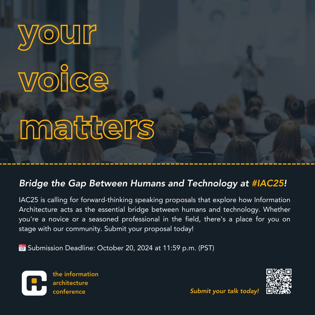 🛑 3 DAYS LEFT! Submit your #IAC25 proposal! 🎤

Present at #IAC25 and share your insights on designing intelligent info landscapes.

Submit by Oct 20, 2024 @ 11:59 PM PST!

🔗 Submit here: theiaconference.com/ia-conference-…

#UX #AI #IA