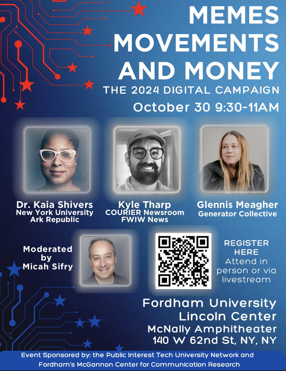 Join us on October 30th in the McNally Amphitheatre to learn from a panel of experts about the role of digital social activism and politics in the 2024 presidential election! Click the link below to register:

eventbrite.com/e/memes-moveme…