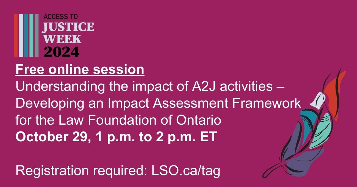 The LFO will discuss the status of the  framework it is developing which will demonstrate the impact that it and its grantees are making on A2J. Learn more &amp; register: ow.ly/SABh50TLAfa