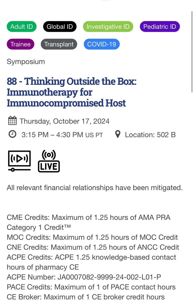 maricar malinis (@maricar_malinis) on Twitter photo Another offering from
Category T(ransplant) today, 10/17/24. Options beyond abx for treatment of infections in immunocompromised hosts <a href="/JennCuellarR/">Jennifer Cuellar Rodríguez</a> <a href="/akovamurat/">MURAT AKOVA</a> <a href="/DonaldVinh/">Don Vinh</a> <a href="/IDWeekmtg/">IDWeek</a> Another offering from
Category T(ransplant) today, 10/17/24. Options beyond abx for treatment of infections in immunocompromised hosts <a href="/JennCuellarR/">Jennifer Cuellar Rodríguez</a> <a href="/akovamurat/">MURAT AKOVA</a> <a href="/DonaldVinh/">Don Vinh</a> <a href="/IDWeekmtg/">IDWeek</a>