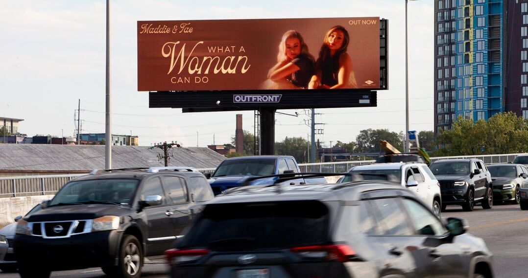 Nashville! We’re lighting up the city with Maddie &amp; Tae’s new EP, What A Woman Can Do. So proud to celebrate incredible artists - Make sure you give the EP a listen! 🎶
.
.
.
.
.
.
.
.
.
.
.
#maddieandtae #oohadvertising #newmusic #musiccity #dashtwodidthat