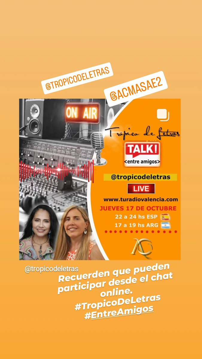 Gran programa de nuestra querida y apreciada <a href="/AnaZavalaga/">Trópico de letras, entre amigos, CECI</a> con <a href="/JuliaLescano22/">Julia Lescano</a> #TrópicoDeLetras 
"El Poder de la Risa"
Te atreves a reír junto a ellas? Aprendamos a sonreír más con estos maravillosos consejos. Te esperamos