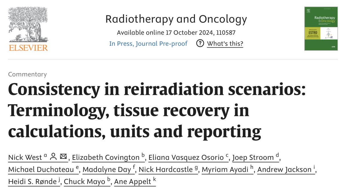 <a href="/Nick5West/">Nick West</a> did the hard work getting us all aligned in the Physics reRT WG (not an easy task!). And <a href="/ChuckMayoPhD/">Charles Mayo,PhD</a> and Elizabeth Covington ensured that we're aligned with TG-263. Thank you all! #medphys #radonc #reirradiation