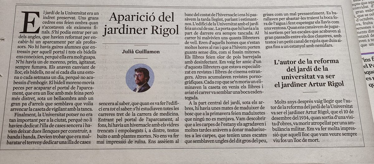 JardinsIcea's tweet photo. Julià Guillamon, a @LaVanguardia, resalta al Director jardiner Artur Rigol i la seva última obra, els jardins de la Universitat de Barcelona. Li dediquem una entrada al Diccionari de jardiners dels Països Catalans degut a la seva rellevància: https://t.co/OAo2PJKWNk https://t.co/M66QKzWZR2