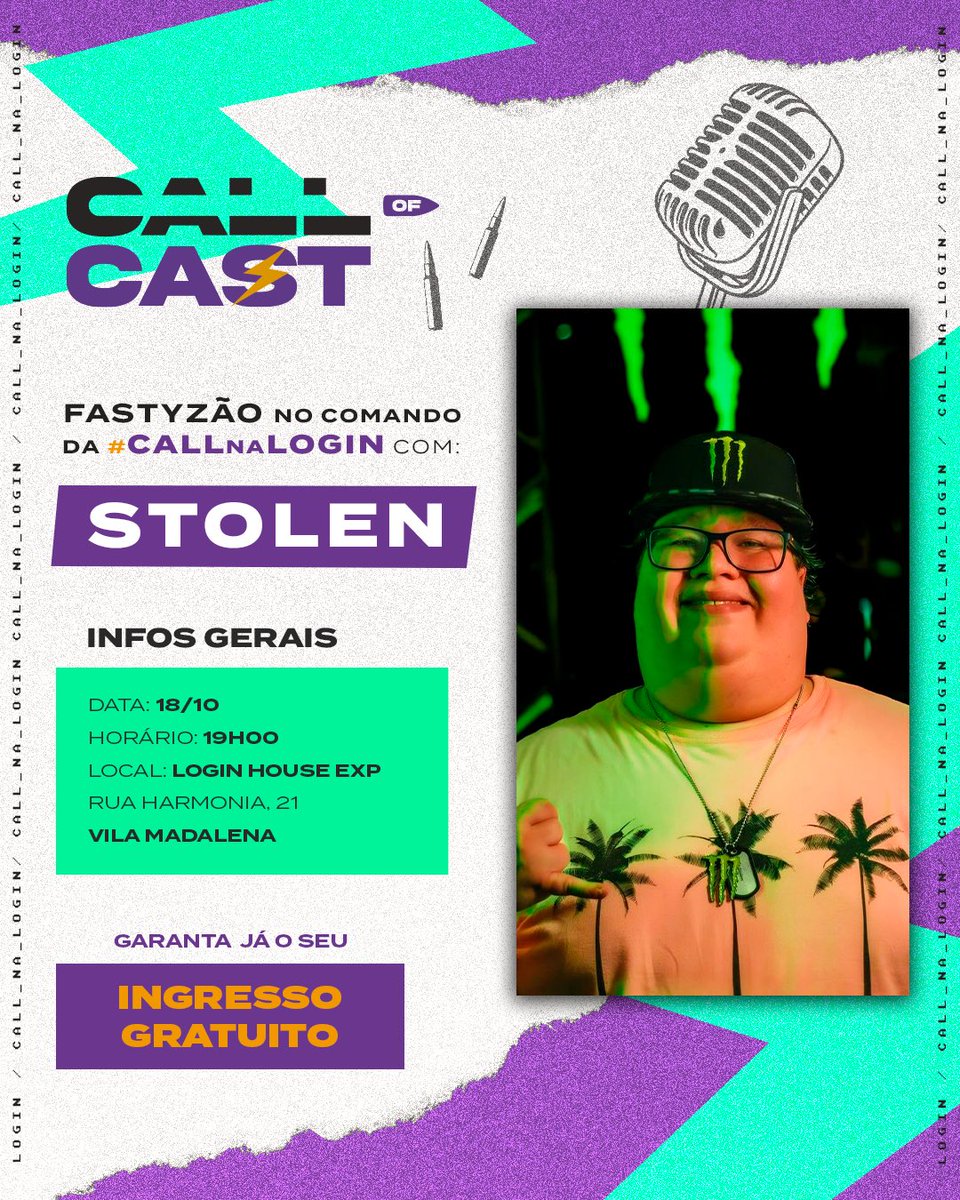 Fastyzao's tweet photo. É AMANHÃ, GALERA🥳

@CallofCast com o @StolenBR na Login House, com direito a Happy Hour, PS5 liberado, cockpit, PCs Gamer e mt mais! 

⚠️EVENTO GRATUITO⚠️

Chama seu squad e garanta seu ingresso antes que acabe: https://t.co/B35ejNG32A

Dá um #RT pra termos mais eventos de COD🙏🏼 https://t.co/7npwIYireQ