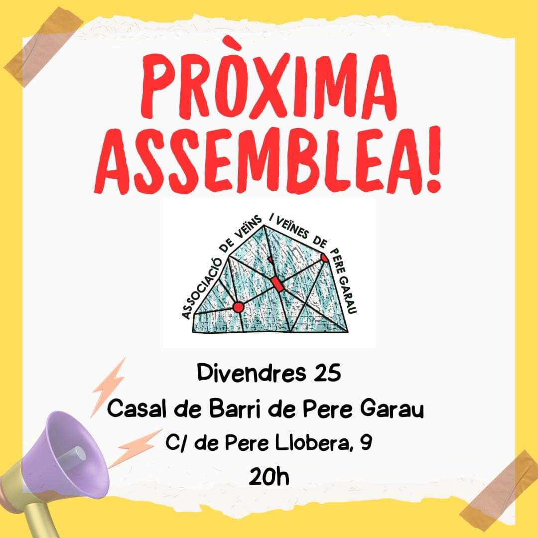 PUIC_Mallorca's tweet photo. 📣Difusió de la Assemblea de la Associació de veïns i veïnes de Pere Garau 

📆Divendres 25 de octubre de 2024

🕟20h

📍Casal de Pere Garau
#Pere_Garau https://t.co/vErDFuW0T2