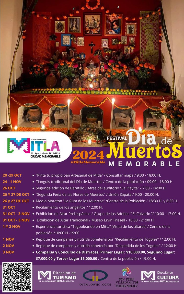 BonitoOaxaca's tweet photo. 📌 Mitla, el lugar de muertos nos espera para vivir la tradición, Festival Día de Muertos Memorable 2024 🌻 desde este 20 de octubre hasta el 03 de noviembre no te pierdas las actividades alusivas a esta festividad. 🌻 SAN Pablo Villa de Mitla #Oaxaca #PuebloMágico 👇 https://t.co/gAwC9x94BE