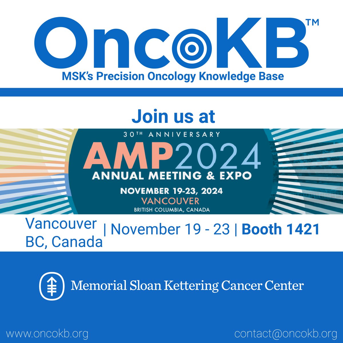 OncoKB™ (@oncokb) on Twitter photo Join OncoKB Nov 19-23 at AMP 2024 in Vancouver! Stop by Booth 1421 to meet <a href="/HongxinZhang/">Hongxin Zhang</a> and <a href="/ritikakundra10/">Ritika Kundra</a>, explore our latest developments & learn how you can use OncoKB in your research or clinical practice. We are here to answer any questions regarding OncoKB! #AMPath24 Join OncoKB Nov 19-23 at AMP 2024 in Vancouver! Stop by Booth 1421 to meet <a href="/HongxinZhang/">Hongxin Zhang</a> and <a href="/ritikakundra10/">Ritika Kundra</a>, explore our latest developments & learn how you can use OncoKB in your research or clinical practice. We are here to answer any questions regarding OncoKB! #AMPath24