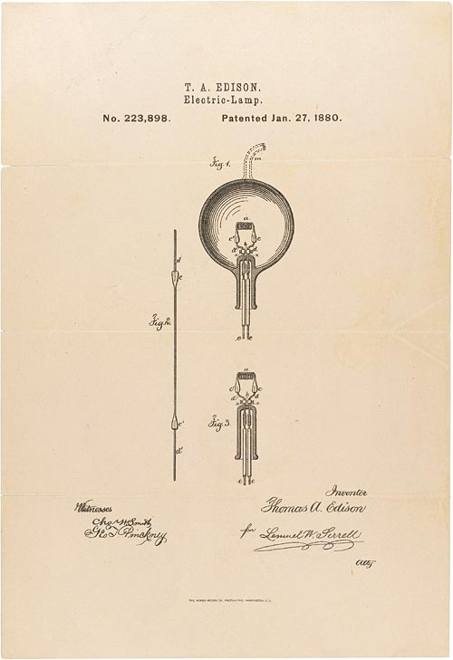 On this day in 1879, Thomas Edison signed the patent application for his electric lamp, which would be issued in January of the following year. He also filed for patents in Britain, Belgium, Italy and France.