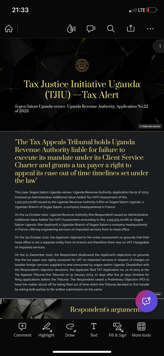 TAX ALERT
Sogea Satom -v- Uganda Revenue Authority App. No. 22 of 2023.
A decision worth the golden ink. Full article at taxjusticeinitative.org