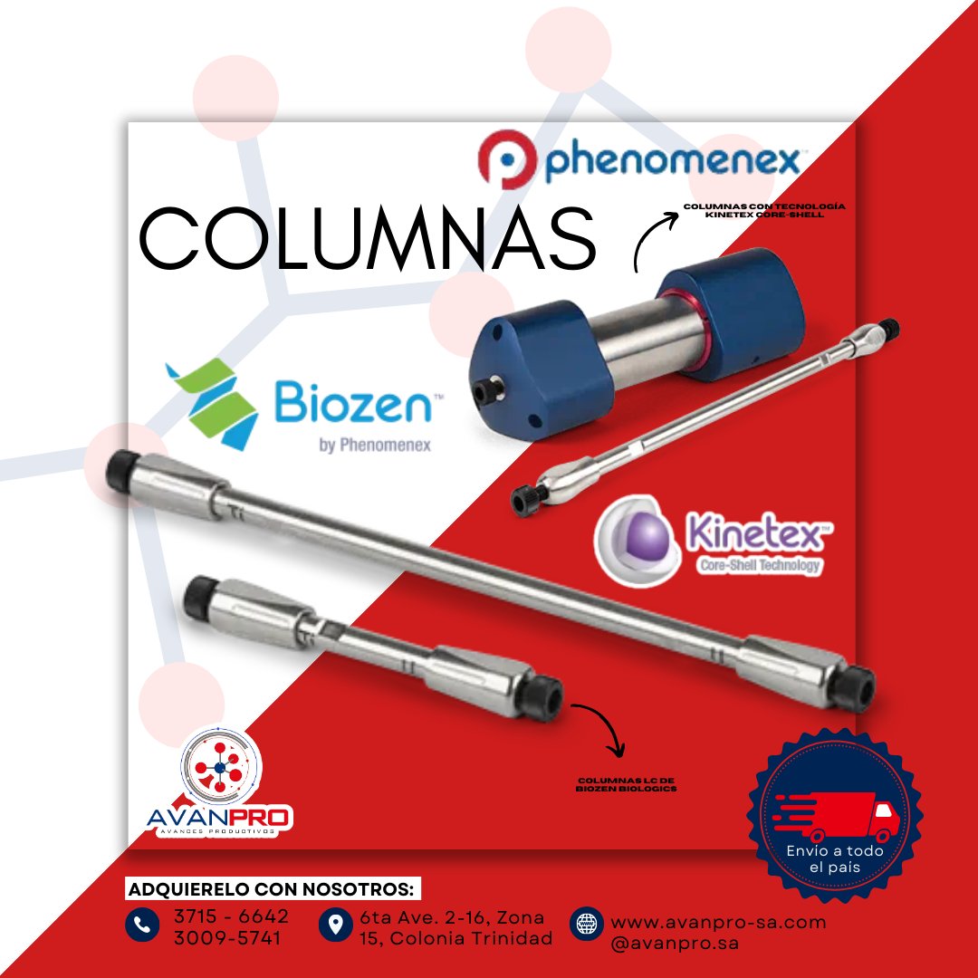 AvanproS's tweet photo. Columnas Phenomenex 

Modelos disponibles:
Columnas LC de Biozen Biologics
Columnas con tecnología Kinetex Core-Shell
⠀
🔬 Eleva el nivel de tus análisis cromatográficos con la Phenomenex.
⠀
📲 Contáctanos para más información y cotización.
#AvanproSA #Phenomenexgt #Columnaslab https://t.co/bTudzyL1LP