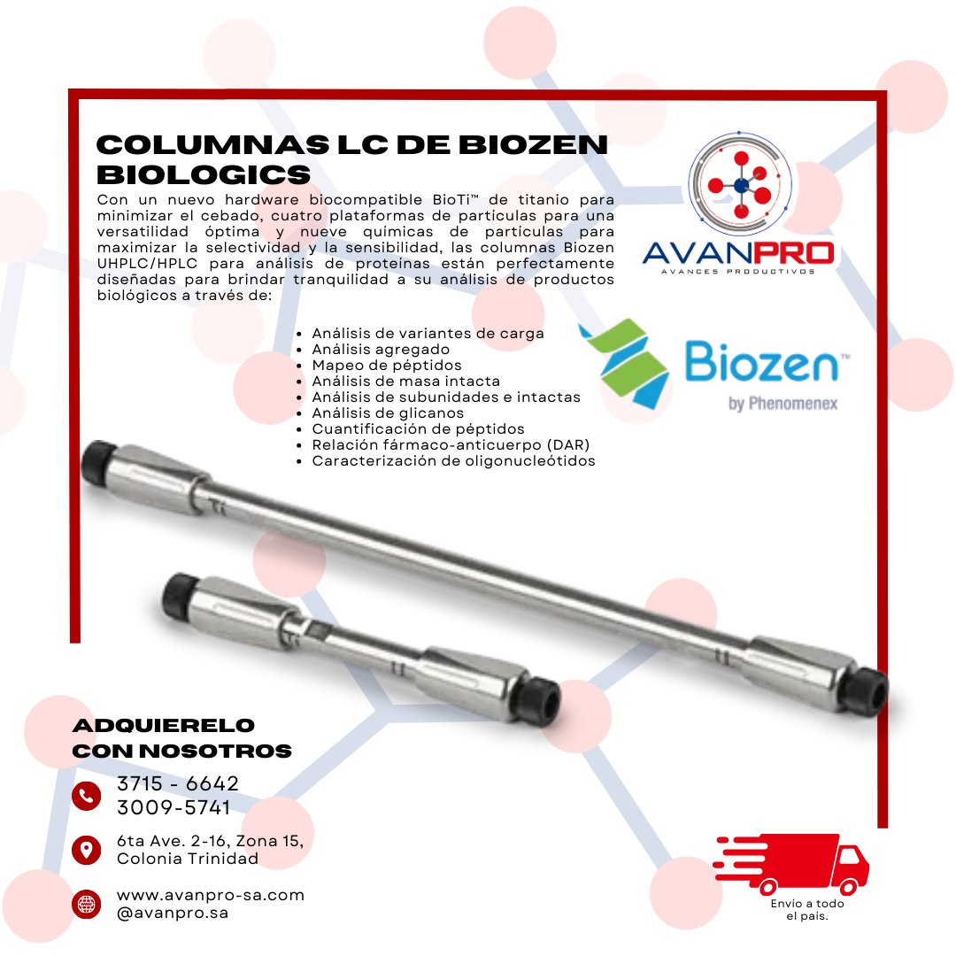 AvanproS's tweet photo. Columnas Phenomenex 

Modelos disponibles:
Columnas LC de Biozen Biologics
Columnas con tecnología Kinetex Core-Shell
⠀
🔬 Eleva el nivel de tus análisis cromatográficos con la Phenomenex.
⠀
📲 Contáctanos para más información y cotización.
#AvanproSA #Phenomenexgt #Columnaslab https://t.co/bTudzyL1LP