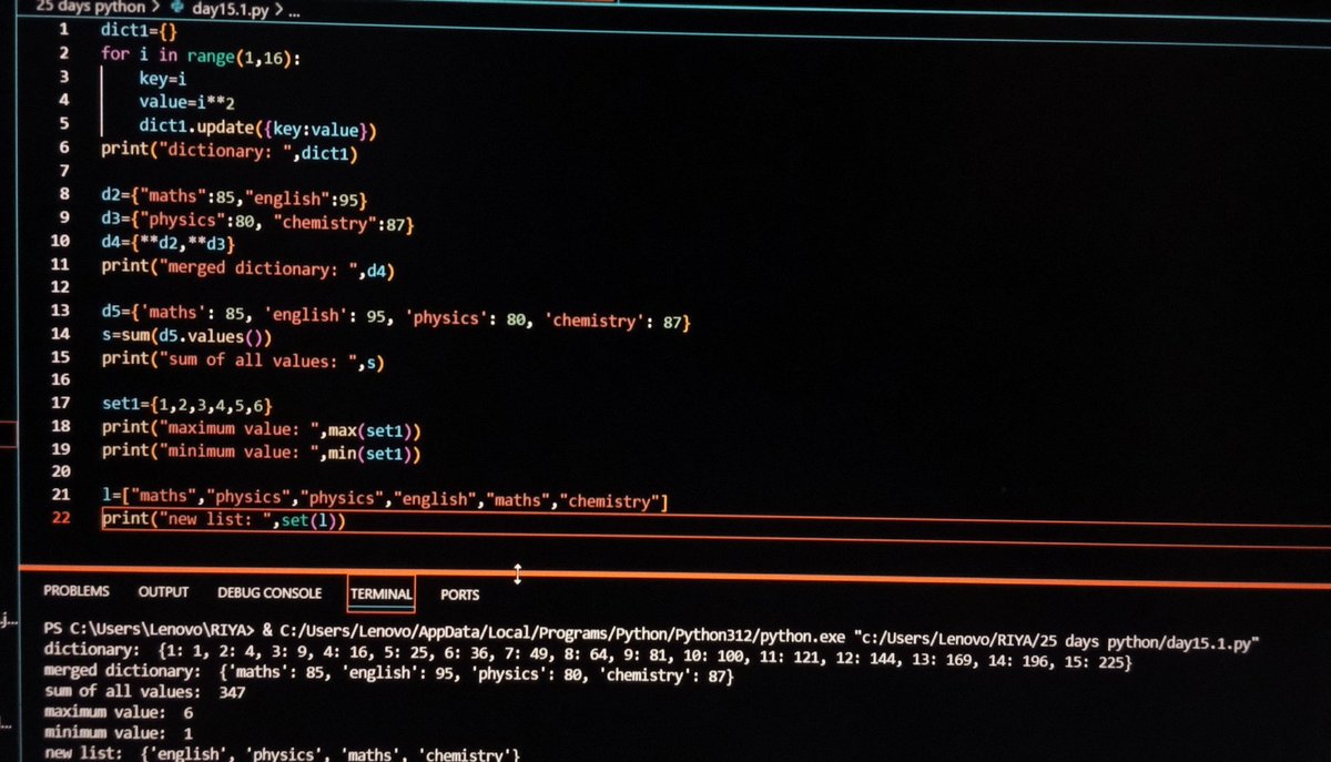 Riyaaa_Mehta's tweet image. #Day15 of #25DaysOfCode by #namespace 
Wrote a few programs related to dictionaries and sets