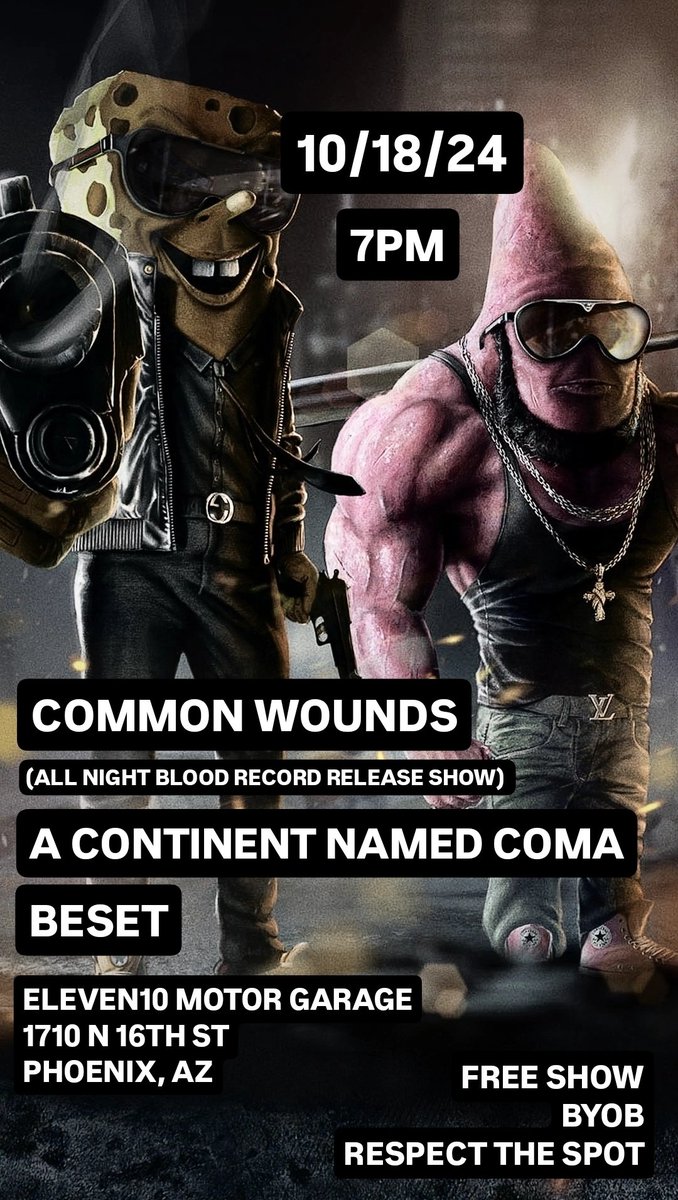 free show tomorrow at a motorcycle garage, playing with our friends in Common Wounds for their record release show! come hang!
