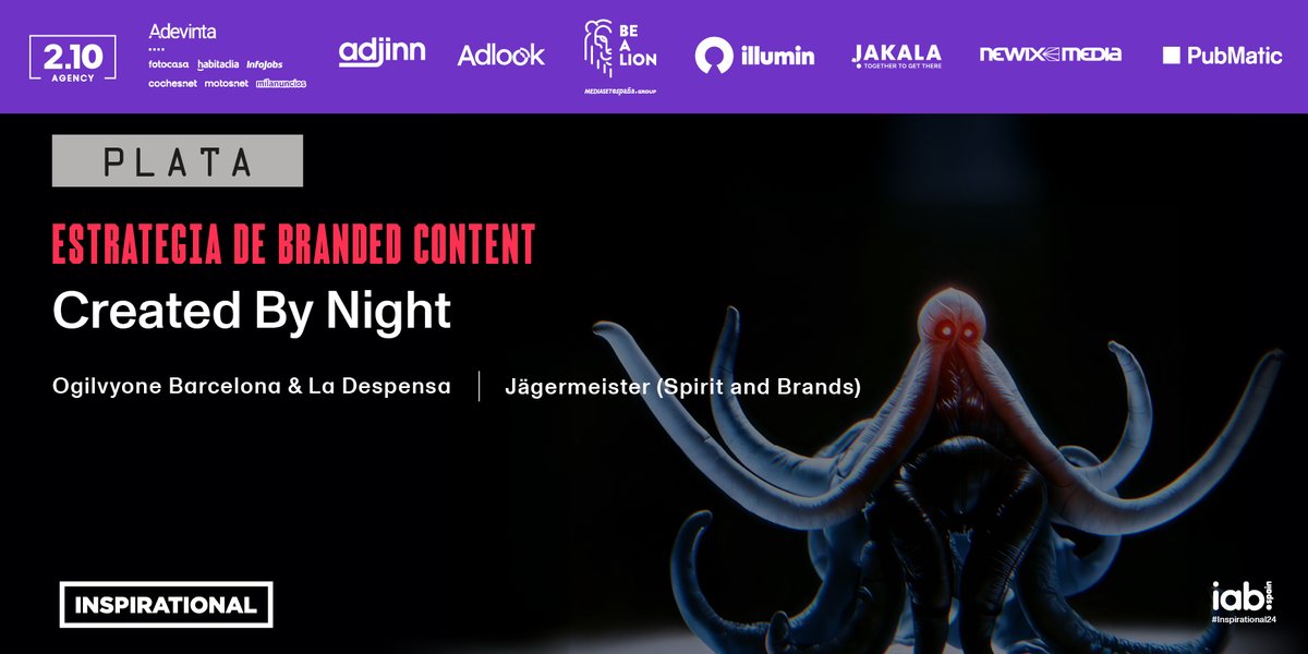 ‘Created By Night’ de <a href="/OgilvyES/">Ogilvy Spain</a> Barcelona  &amp; <a href="/ladespensa/">La Despensa</a> para el anunciante <a href="/Jagermeister_es/">Jägermeister España</a> (Spirit and Brands) recibe la medalla de 🥈en la categoría Estrategia de Branded Content.
#Inspirational24