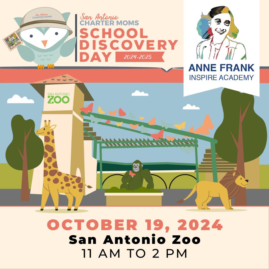 BRAINATIONInc's tweet photo. Enrollment season will be here soon, and this is a great time to research schools. Do you know someone interested in learning more about Anne Frank Inspire Academy? Join us at @SACharterMoms School Discovery Day at the San Antonio Zoo this Saturday, October 19 from 11AM – 2PM. https://t.co/7X4m7XGXcI