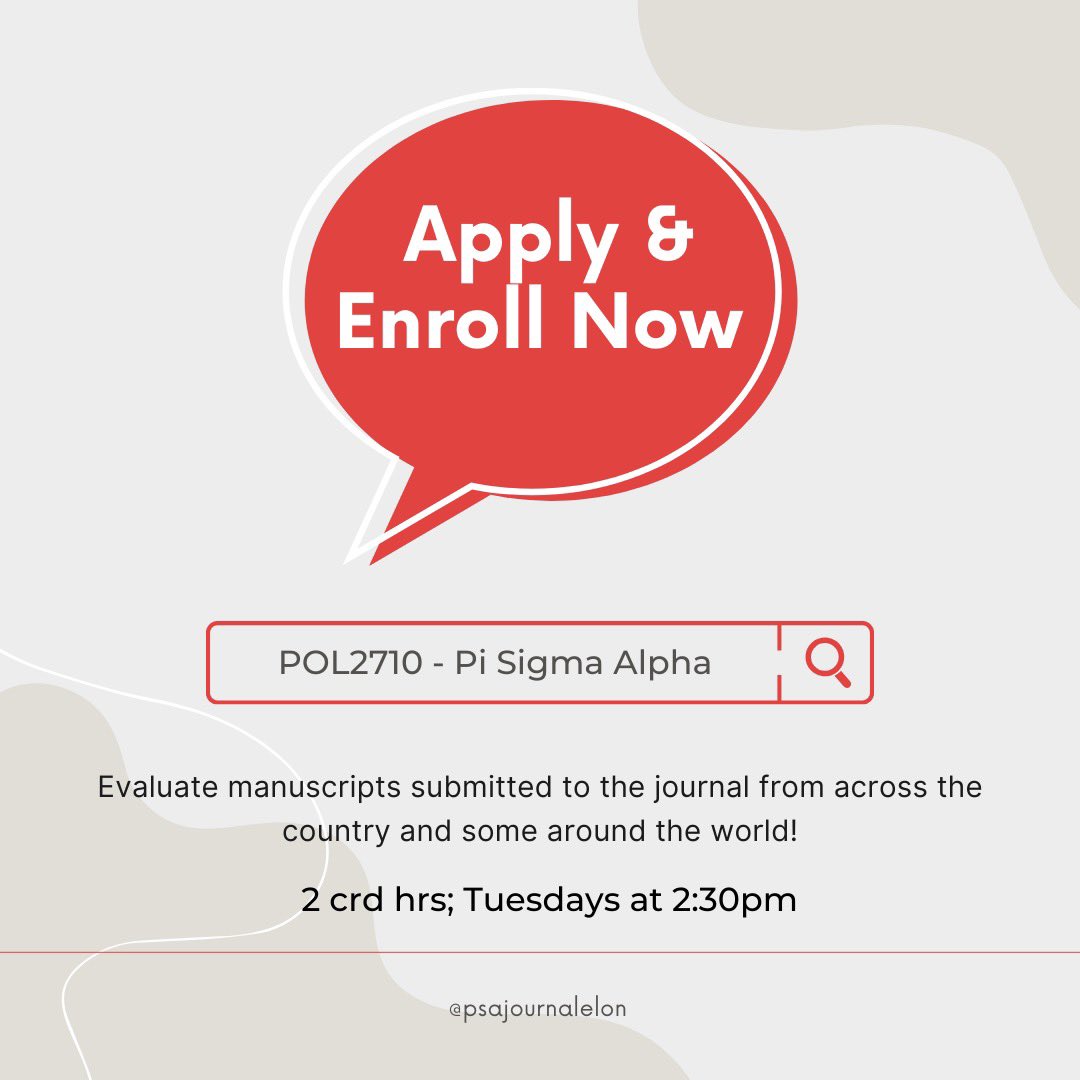 📚✨ Sign up now to interview before you’re enrolled in POL2710 and help evaluate manuscripts from across the country. 🌍📝

🔗 Link to sign up for interviews in Bio — your application is due by 5 PM on November 1st. Interviews will take place in early November.