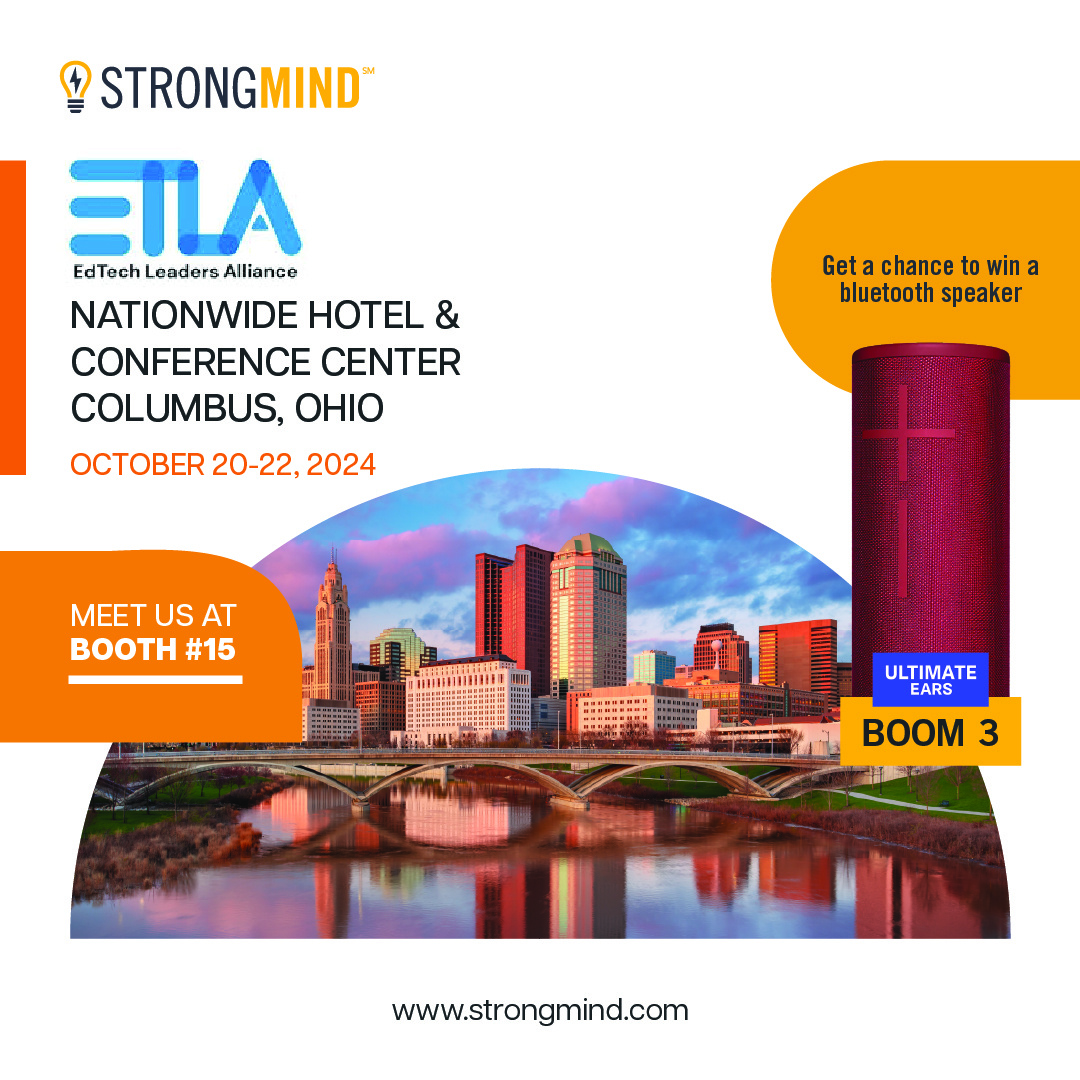 Are you attending the EdTech Leaders Alliance Conference? Stop by to say hello and enter our drawing at Booth #15! 

#Edtechleadersalliance #StrongMind #EdTech #ThoughtLeaders