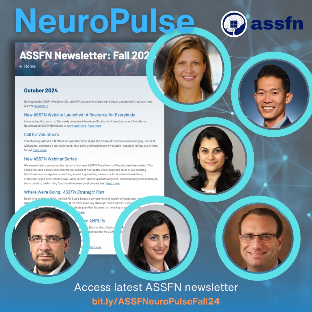 ASSFN (@assfneurosurg) on Twitter photo Read the latest ASSFN newsletter full of updates & opportunities for the stereotactic and functional neurosurgery community!
Thank you to our inspiring newsletter contributors! <a href="/JuliePilitsis/">Julie G. Pilitsis, M.D., Ph.D., M.B.A.</a> @ChenWuMD <a href="/RushnaAli6/">Rushna Ali</a> <a href="/SBenHaimMD/">Sharona Ben-Haim, MD</a> @ClementHamani <a href="/Englot/">Dario J. Englot</a>
👉 bit.ly/ASSFNeuroPulse… Read the latest ASSFN newsletter full of updates & opportunities for the stereotactic and functional neurosurgery community!
Thank you to our inspiring newsletter contributors! <a href="/JuliePilitsis/">Julie G. Pilitsis, M.D., Ph.D., M.B.A.</a> @ChenWuMD <a href="/RushnaAli6/">Rushna Ali</a> <a href="/SBenHaimMD/">Sharona Ben-Haim, MD</a> @ClementHamani <a href="/Englot/">Dario J. Englot</a>
👉 bit.ly/ASSFNeuroPulse…