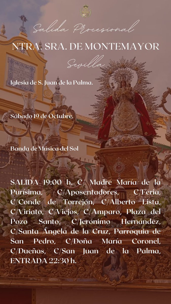 bmliceosevilla's tweet photo. 🧭 Os mostramos el recorrido para la procesión de este sábado con @MontemayorSev
Todo preparado para el gran día.
#SigueAlSol
#BandaMusicaSol
#GloriasSevilla24 https://t.co/NrDu9JicvA