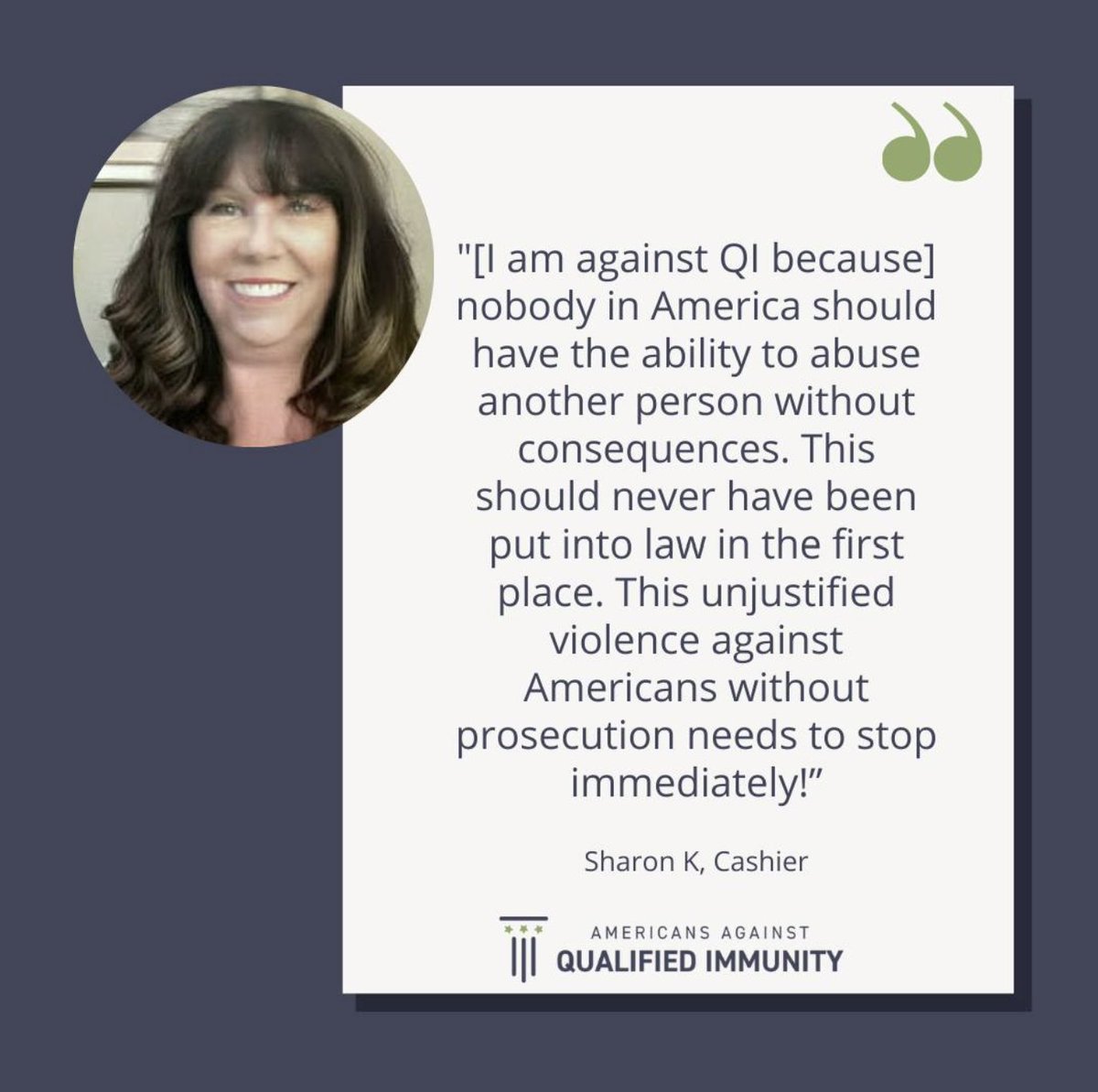 USAgainstQI's tweet image. Add your voice to the growing list of Americans speaking out against qualified immunity at
aaqi.org/voices-against….

#AddYourVoice #endqualifiedimmunity