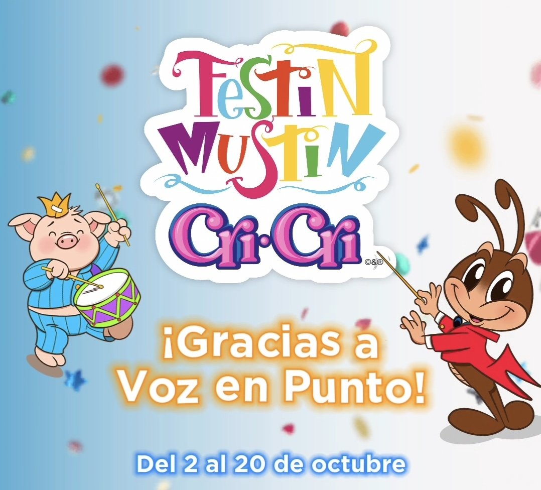 🎉 Festín Mustín Cri-Cri 🎉
Queremos darle las gracias a <a href="/vozenpunto/">Voz en Punto</a> por los conciertos del domingo pasado.
instagram.com/reel/DBPACBfP8…

🎉😃🥳🙋🏼‍♂️🦗

#CriCri90 #FestínMustínCriCri #FestínMustín #Festival #VozEnPunto #ElCantoral #Evento #Concierto