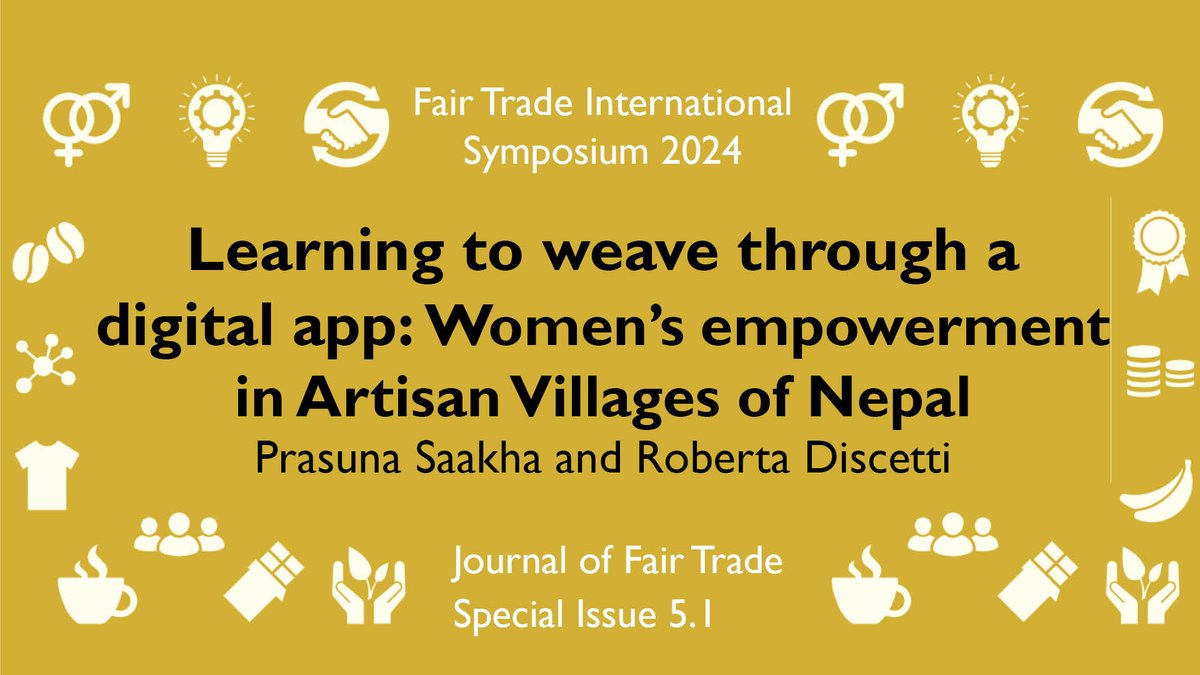 The Journal of Fair Trade Society (@journalfair) on Twitter photo Prasuna Saakha & <a href="/Robi_Discetti/">Roberta Discetti</a> explore this very powerful topic in our latest SI by guest eds <a href="/AnneTallontire/">Prof Anne Tallontire</a> <a href="/Robi_Discetti/">Roberta Discetti</a> <a href="/Anderson_Ethics/">Dr Matthew Anderson</a>
scienceopen.com/hosted-documen…
#DiamondOA <a href="/ScienceOpen/">Open Science Space™</a> <a href="/JSTOR/">JSTOR</a> <a href="/Pluto_Journals/">Pluto Journals</a>
#Womenempowerment #FairTrademarkets #digitalliteracy #Nepal Prasuna Saakha & <a href="/Robi_Discetti/">Roberta Discetti</a> explore this very powerful topic in our latest SI by guest eds <a href="/AnneTallontire/">Prof Anne Tallontire</a> <a href="/Robi_Discetti/">Roberta Discetti</a> <a href="/Anderson_Ethics/">Dr Matthew Anderson</a>
scienceopen.com/hosted-documen…
#DiamondOA <a href="/ScienceOpen/">Open Science Space™</a> <a href="/JSTOR/">JSTOR</a> <a href="/Pluto_Journals/">Pluto Journals</a>
#Womenempowerment #FairTrademarkets #digitalliteracy #Nepal