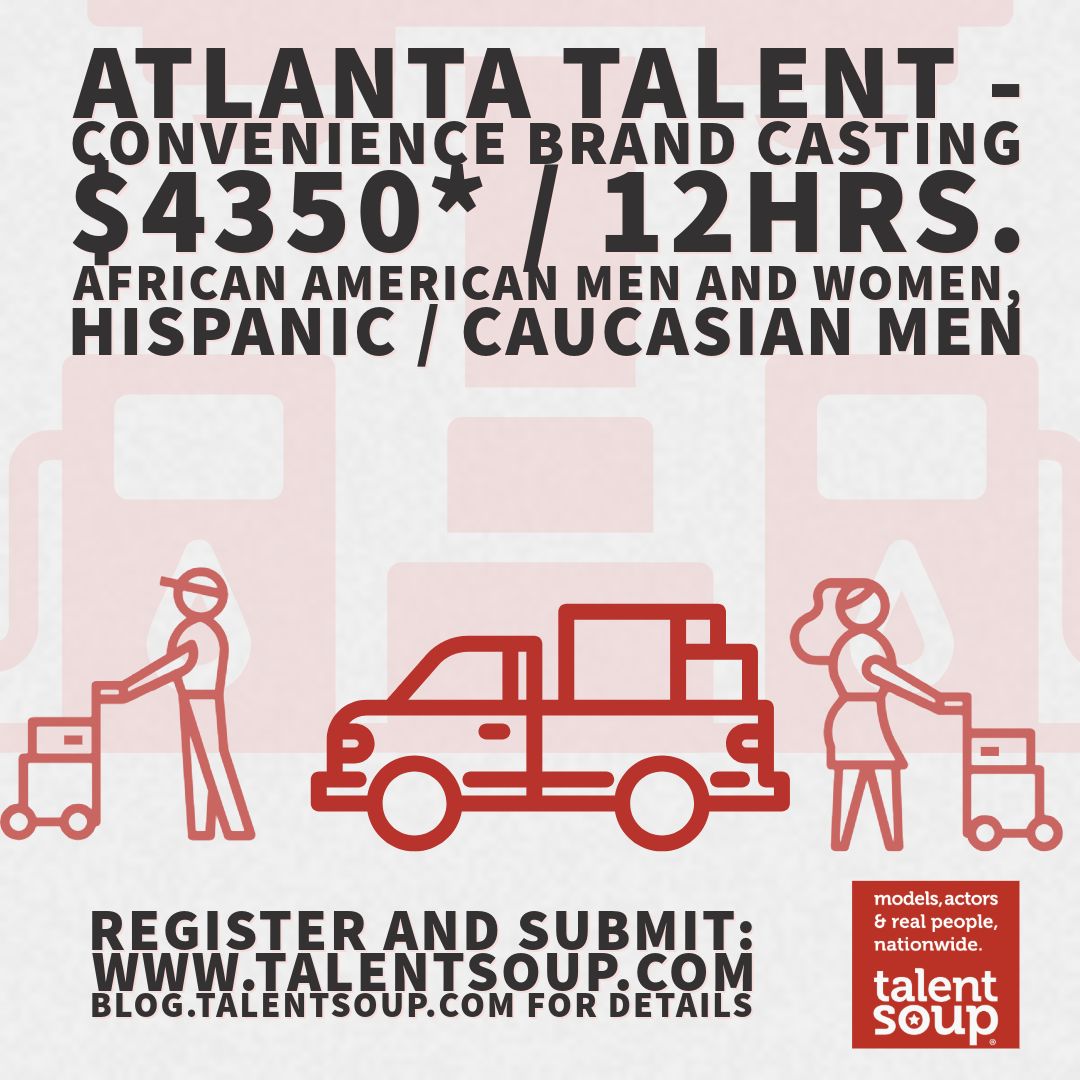 talentsoup's tweet photo. Hey Atlanta and southeast models / actors! Casting for a gas station brand. $4350*/12 hours. Get submitted fast and free if you are not in the Soup! #webookbetter #atlcasting #atlantacasting #casting #castingcall https://t.co/1diTZleJhO
