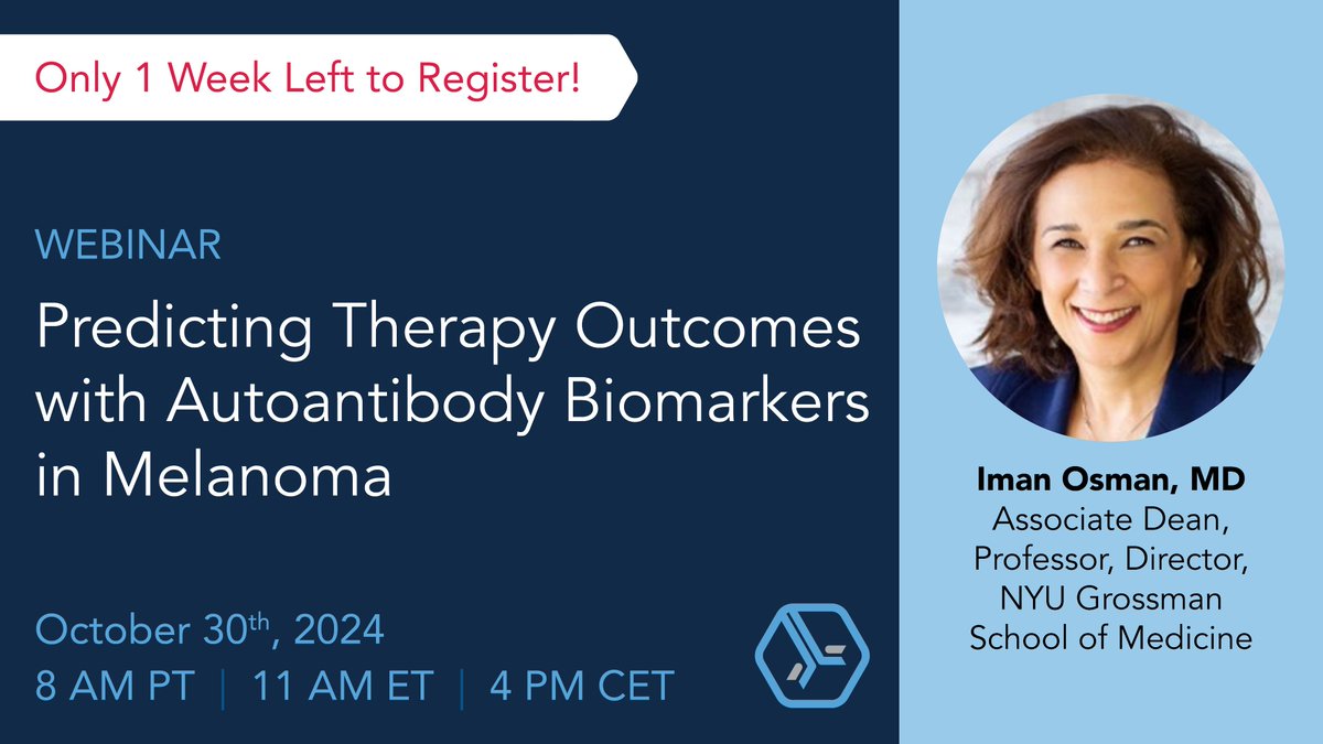 🚨1 Week Left! 🚨Join Dr. Osman from <a href="/nyuschoolofmed/">NYU Grossman School of Medicine</a> on October 30 for a live webinar on predicting cancer therapy outcomes using autoantibody biomarkers, followed by a live Q&amp;A.

🔗Register today: labroots.com/ms/webinar/pre…

#CancerResearch #Biomarkers #ImmunoOncology #Oncology