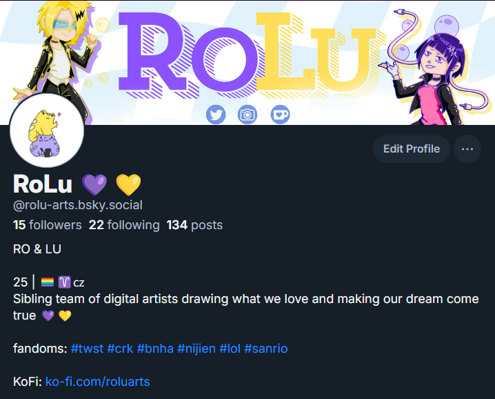 RoLu_Arts's tweet photo. We already don't post here much and it's been pretty depressing here but with the upcoming twitter changes i think we're done with twitter for good!

You can find us on 🟦☁️ if you want to keep supporting us! https://t.co/BMib3bwcSG