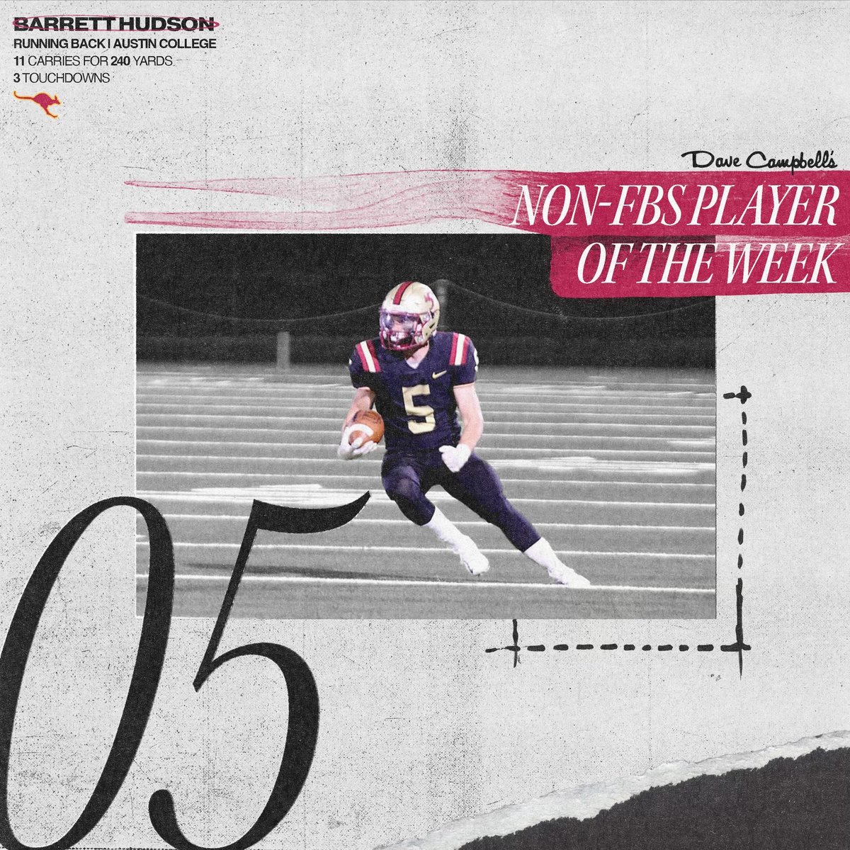 NON-FBS PLAYER OF THE WEEK: Austin College RB Barrett Hudson!

The <a href="/7LHSFootball/">Seven Lakes Football</a> product popped off last week!

<a href="/RoosFootball/">Austin College ’Roos Football</a> <a href="/barretthudso/">Barrett Hudson</a> #TexasCFB #Dctf #CollegeFootball