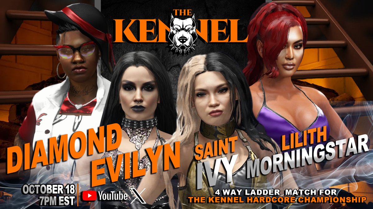 🚨TOMORROW NIGHT! at <a href="/TheKennel101/">The Kennel</a> will be a Fatal 4 Way Ladder Match for The Kennel Women's Hardcore Championship btw <a href="/Diamond5Girl/">Diamond</a> (Diamond), a debuting Evilyn, <a href="/UFN_Federation/">UFN_Federation</a> Women's 24/7 Champion <a href="/PoisonSaintIvy/">SAINT IVY</a> (Saint Ivy) and @CWA_Rebel24's own Lilith Morningstar. #ICWT