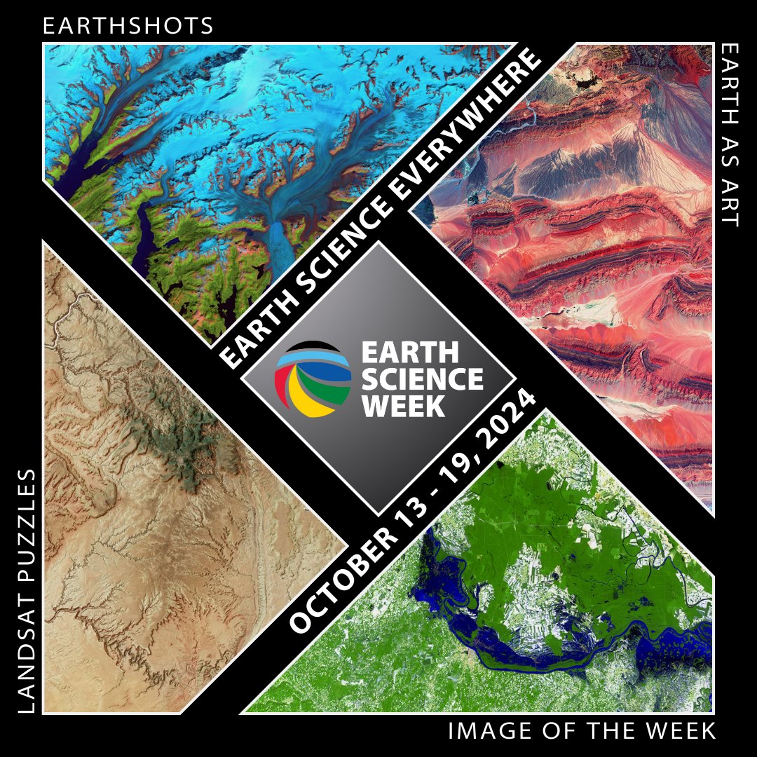 USGS_EROS's tweet photo. Happy #EarthScienceWeek! Celebrate the week and learn about #EarthObservation by checking out the USGS EROS media gallery. Discover the beauty of Earth, learn about changing landscapes, and immerse yourself in nature's stories. https://t.co/vcsuH2GEP8 #GeoscienceForEveryone https://t.co/gXJnK8aYlf