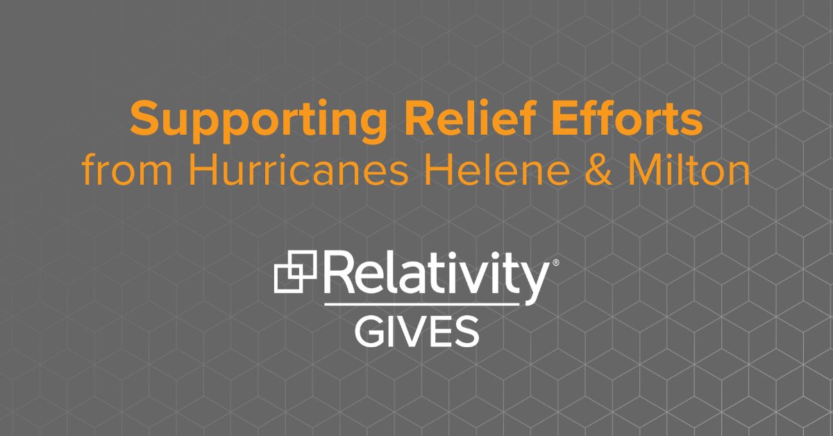RelativityHQ's tweet photo. In the wake of Hurricanes Helene and Milton, our hearts go out to all affected. Join us in making a difference by supporting aid organizations through our #RelativityGives portal, powered by @Benevity. Let's help communities recover and rebuild: https://t.co/mmpBmwCOF6 https://t.co/mc2TU6HwVv