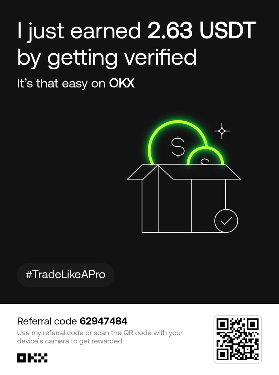 I just earned 2.63 USDT in BTC by getting verified. It’s that easy on OKX: okx.com/join/62947484