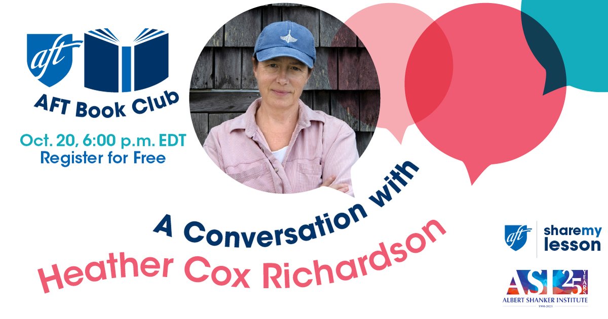 AFT (@aftunion) on Twitter photo 🇺🇸SUNDAY
Join us for our October AFT Book Club session featuring AFT President <a href="/rweingarten/">Randi Weingarten 🇺🇸❌👑💪🏿👩🎓🟣🇺🇦</a> and esteemed historian <a href="/HC_Richardson/">Heather Cox Richardson (TDPR)</a>, discussing her latest New York Times best-selling book, Democracy Awakening: Notes on the State of America.
gateway.on24.com/wcc/eh/931978/… 🇺🇸SUNDAY
Join us for our October AFT Book Club session featuring AFT President <a href="/rweingarten/">Randi Weingarten 🇺🇸❌👑💪🏿👩🎓🟣🇺🇦</a> and esteemed historian <a href="/HC_Richardson/">Heather Cox Richardson (TDPR)</a>, discussing her latest New York Times best-selling book, Democracy Awakening: Notes on the State of America.
gateway.on24.com/wcc/eh/931978/…