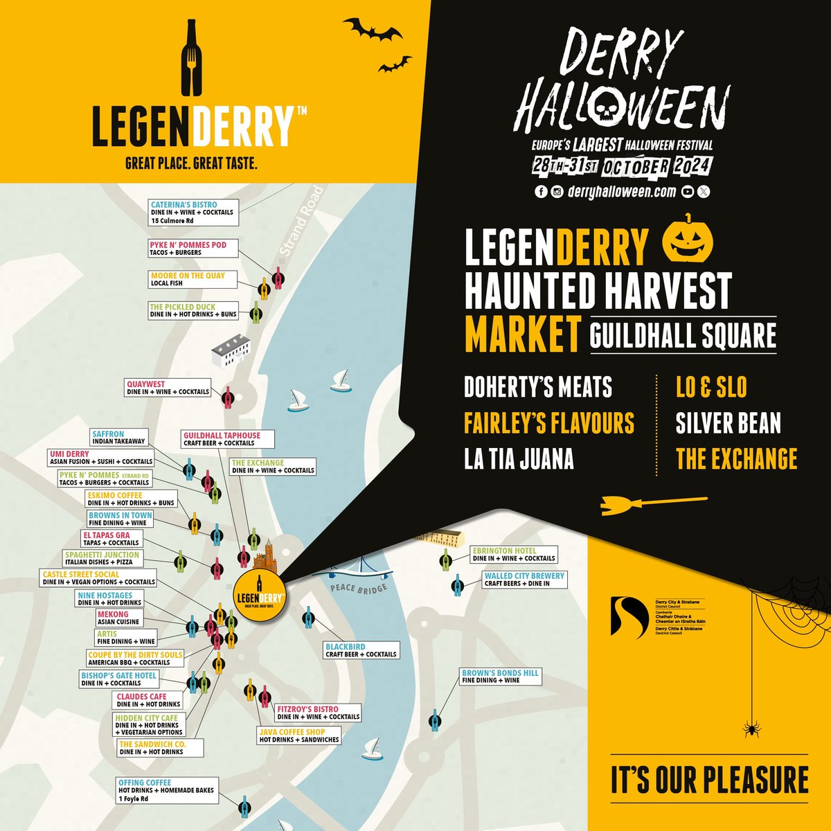 🎃 Get ready for a Haunted Harvest Market like never before!👻

Join us in Guildhall Square this Halloween for a spooktacular feast of autumnal flavors! 🍁🍔  

Find the menu at legenderryfood.com