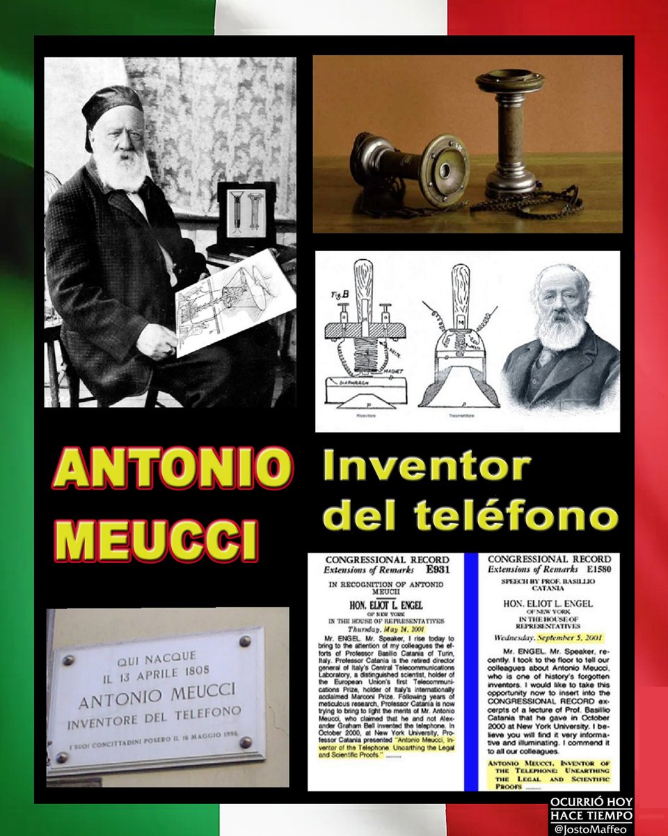 JostoMaffeo's tweet photo. ☎️ EL INVENTOR DEL #TELÉFONO
18 Octubre 1889. Fallece en #StateIsland el italiano 🇮🇹 Antonio #Meucci.
Tiene 81 años y 113 años después el Congreso de #EEUU (nunca antes una decisión así con un conciudadano) reconocerá que Graham #Bell se aprovechó del invento del florentino. https://t.co/ICOz0dLWBA