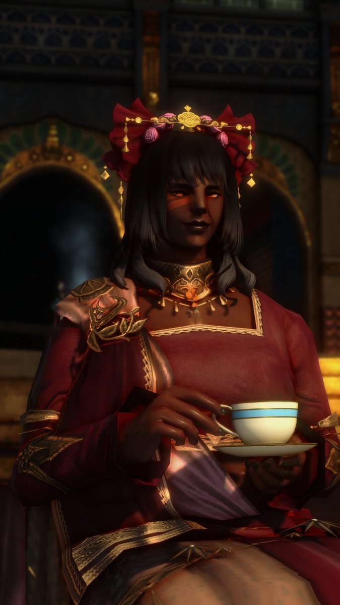 RoegadynTea's tweet photo. I just wanted to have her happily enjoy some tea, but she just looks so very smug.
#femroe #Roegadyn #Hellsguard https://t.co/YpfydZ5gNM