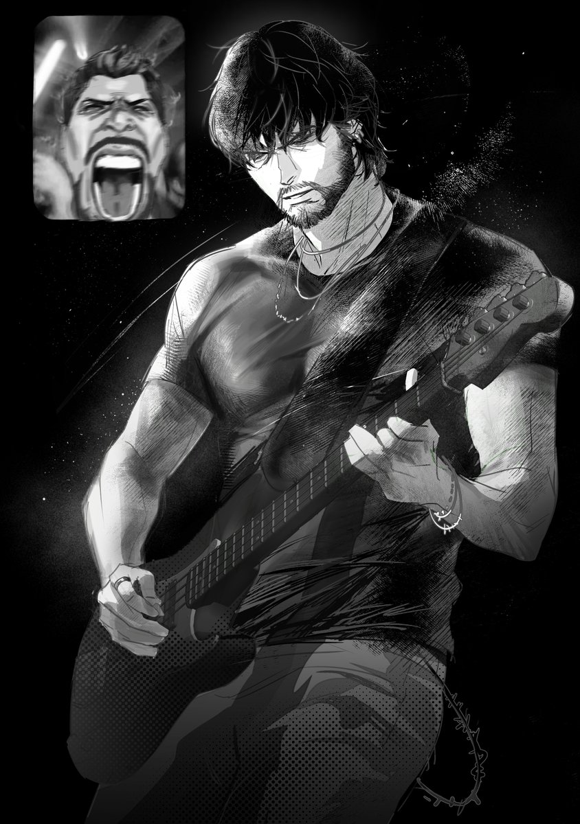 I drew a picture of Barnabas playing the bass, and my friend drew Cid in the upper left corner.