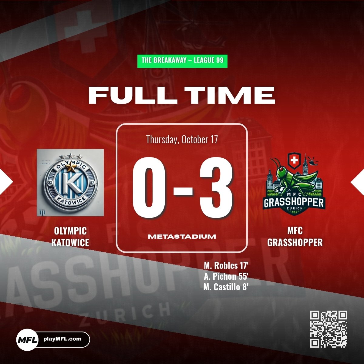 MFCGrasshopper's tweet image. LEAGUE GAME 8 - It was a solid performance on the road against Olympic Katowice as we secure the 3 points with a 3-0 victory! 🇨🇭 #playMFL