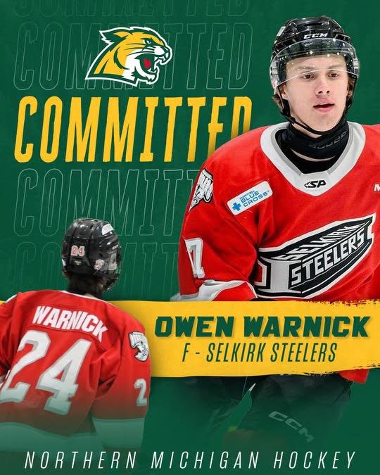 The Steelers are excited to announce that forward Owen Warnick (06) has committed to play NCAA Division 1 with the University of Northern Michigan. 

Congratulations Owen!