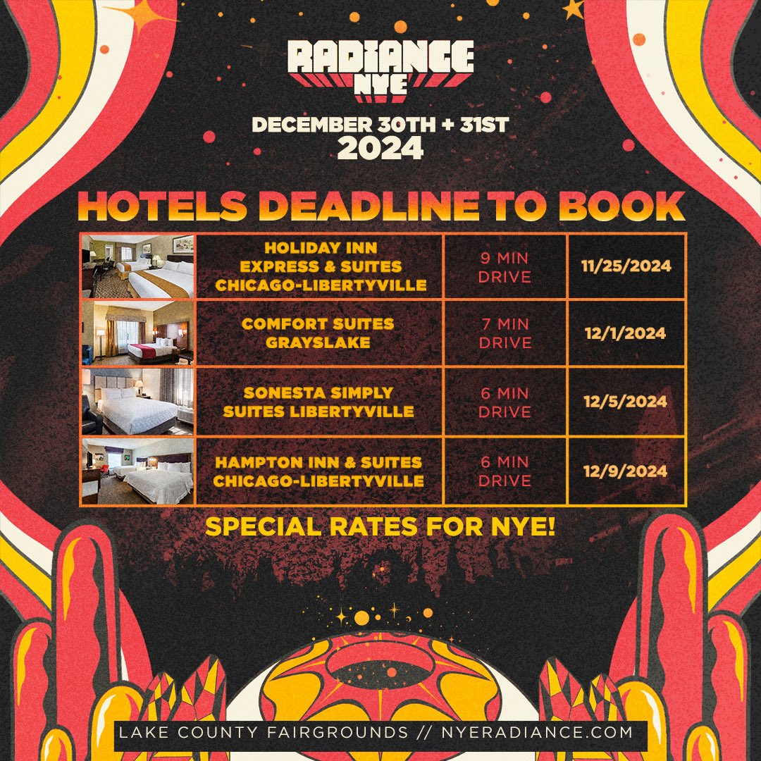 RadianceNYE (@radiancenye) on Twitter photo Stay close, rage harder π€ we have special rates at nearby hotels for our headbangers looking for a short ride to and from <a href="/radiancenye/">RadianceNYE</a> β¨
More info β nyeradiance.com Stay close, rage harder π€ we have special rates at nearby hotels for our headbangers looking for a short ride to and from <a href="/radiancenye/">RadianceNYE</a> β¨
More info β nyeradiance.com