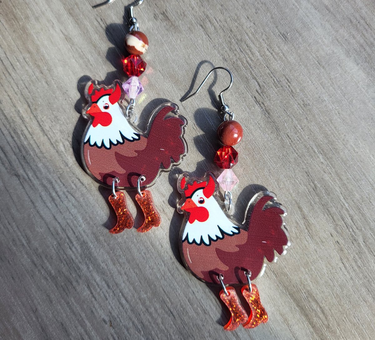 Spooky/Fall chicken earrings🧡🎃🐓