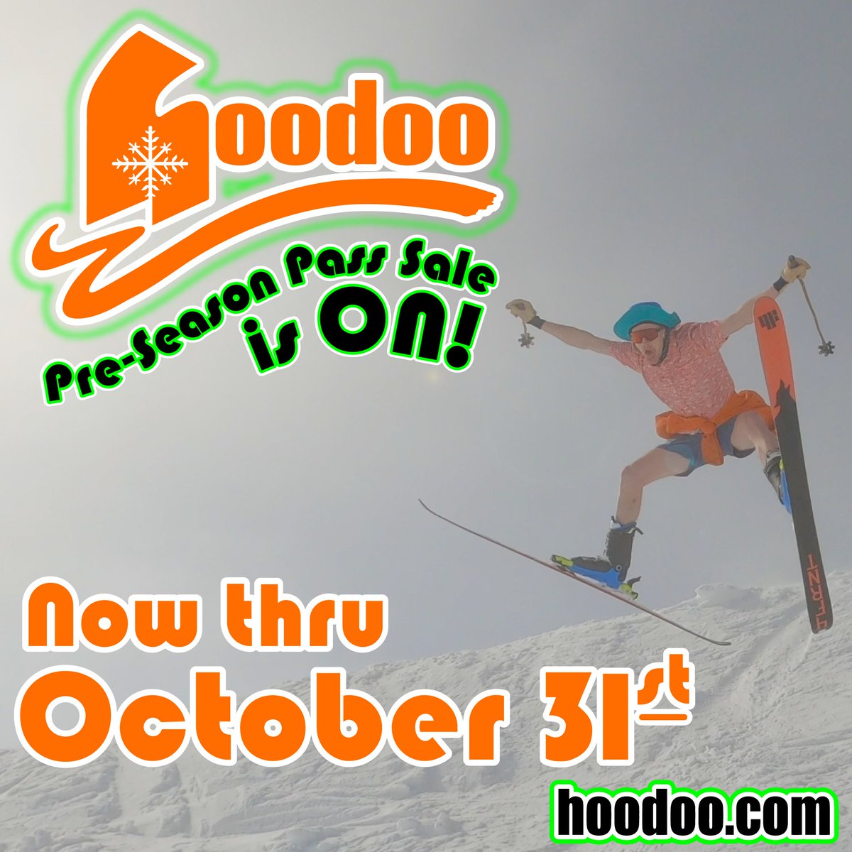 Season Pass Pickup Party! 
Saturday, Oct. 19 
10 am - 2 pm 
Free hot dogs and soda 
But and pickup season passes and rentals. Powder Shoppe open!