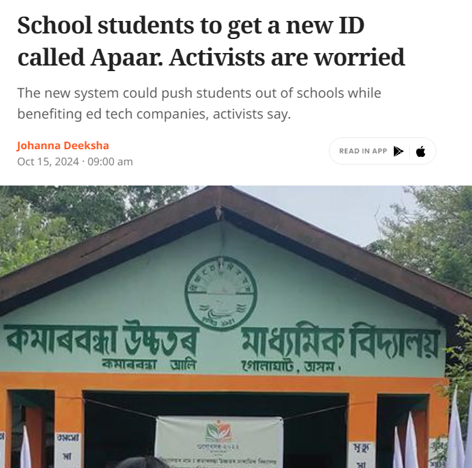 School students to get a new ID called Apaar. Activists are worried
Despite the government’s claims of the benefits of this move, activists told Scroll that introducing a digital registry like #Apaar was a misguided step at a time when the country was a long way from universal