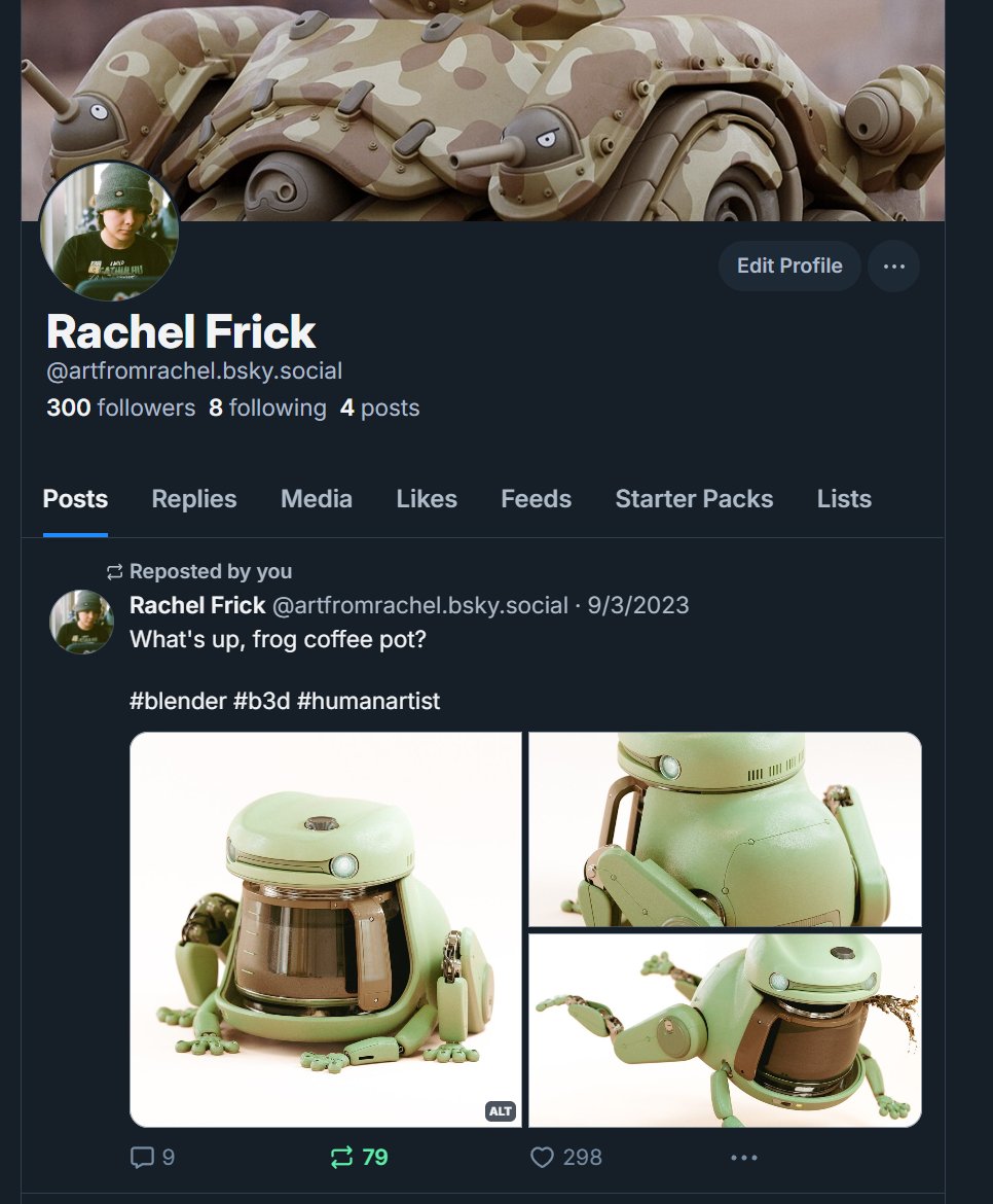 ArtFromRachel's tweet image. Looking to move over to bluesky, if you have an account there let me know so I can follow you all!
@artfromrachel.bsky.social