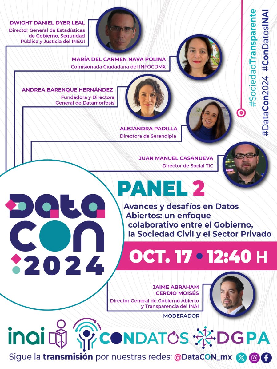 DataConMX's tweet image. 📌 Para cerrar este primer día de actividades, tendremos el panel 2: Avances y desafíos en datos abiertos: un enfoque colaborativo entre el #Gobierno 🏛️, #SociedadCivil 🌍 y el #SectorPrivado 💼.

🔗 Sigue el evento aquí: youtube.com/live/3ig_zrWJw…