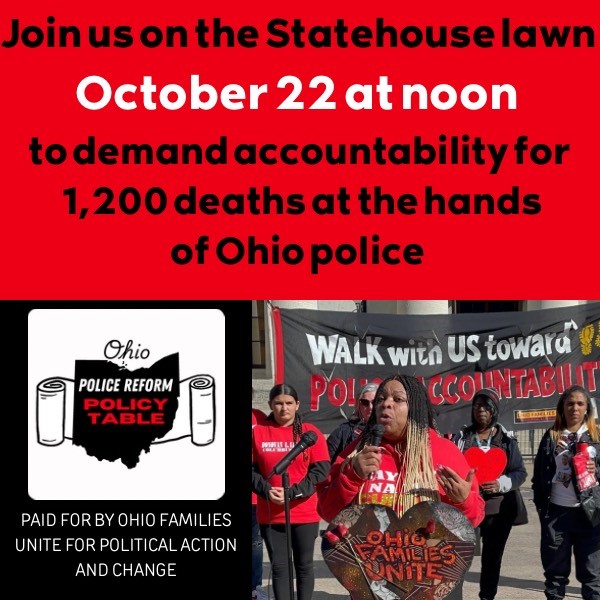 ohfaircourts's tweet photo. 🗣️ NEXT TUES, OCT 22 @ 12:00 pm - Stand with families in memorial of the lives lost to police violence in Ohio. Join our partners at @ofupac for O22 2024 on the lawn in front of the Ohio Statehouse (High Street side).

📲 RSVP: https://t.co/pnYoft6PkL

#Timeisafactor https://t.co/alSJKxtozj